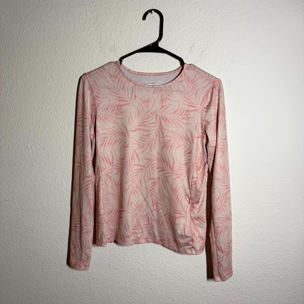 32 Degrees Cool Sun Protection T Shirt Womens XS Pink Palm Leaf Print Upf 50+